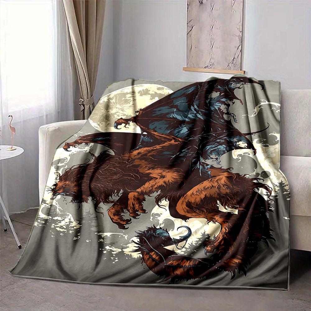 1pz Coperta con Drago Bestia, Coperta Leggera in Flanella per Divano, Letto, Viaggio, Campeggio, Soggiorno, Ufficio, Divano, Sedia e Letto
