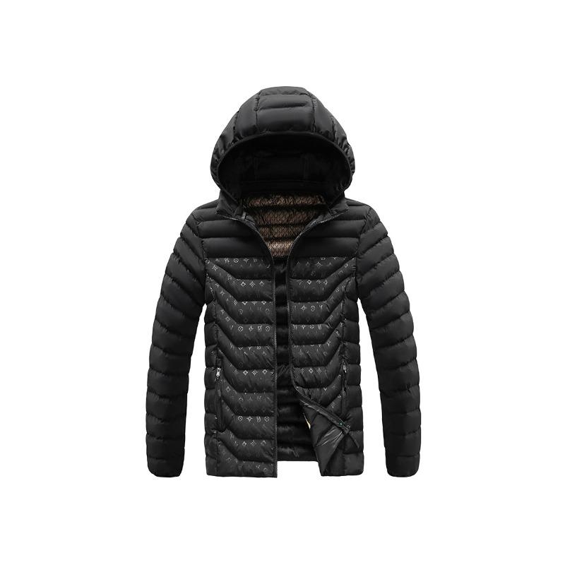 Cotton-padded Men's Winter Contrasting Color Graphene Slim-fit Removable Cap Thickened Hooded Jacket Men's