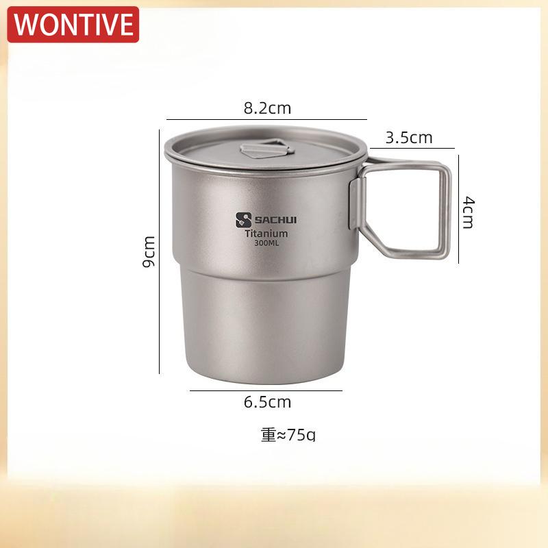 1pc Tiartsian Pure Titanium 300ml Coffee Cup Outdoor Camping Ultralight Portable Folding Handle Tea Water Mug Tableware