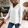 Women's Casual V-Neck Long Sleeve Cotton Linen Top Color