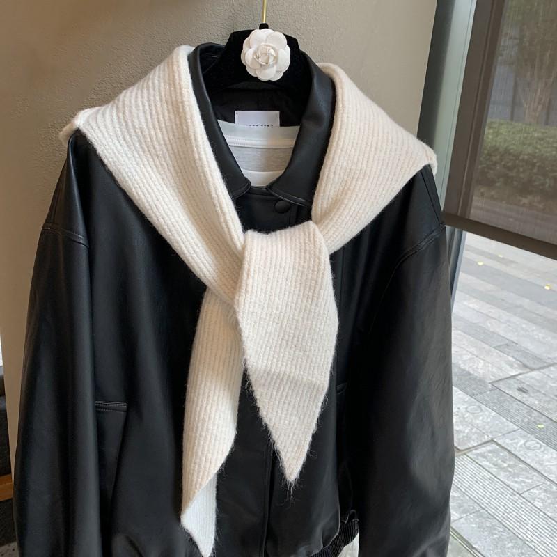 Koreanischer Stil Gestrickte Sturmhaube mit Schal Damen Winter Warm Ohrenschützer Mütze in Schwarz Mokka Grau Blau Weiß Rot