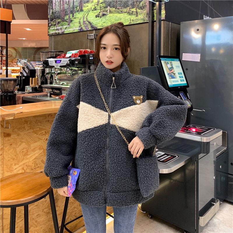 Winter Korean Version of The New Plus Size Loose Lazy Wind Plus Velvet Padded Cardigan Imitation Lamb Wool Coat Jacket Female