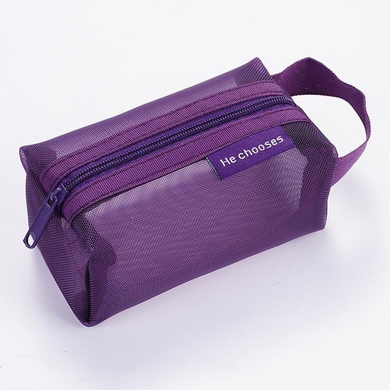 Portable Vintage Three-dimensional Square Nylon Mesh Coin Purse Transparent Cosmetic Bag Large Capacity Key Makeup Earphone Bag