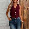 Linen Vest Top for Women Casual Slim Fit Sleeveless Button Down Waistcoat V Neck Crop Office Work Outfit