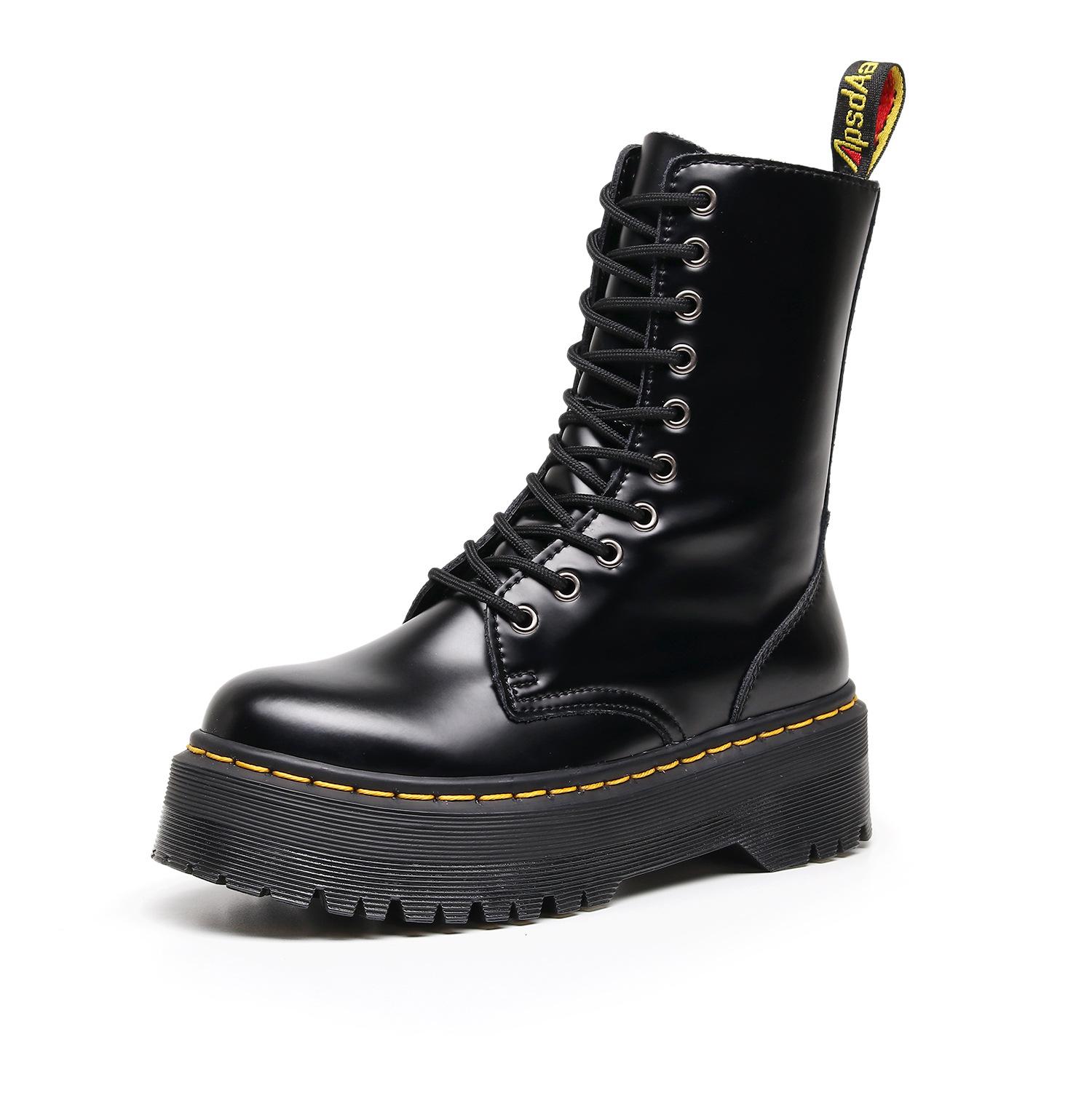 

Высокие кожаные ботинки на толстой подошве с боковой молнией, ботильоны из коровьей кожи ручной работы в британском стиле, ботинки в стиле рабочей обуви 35 чёрный