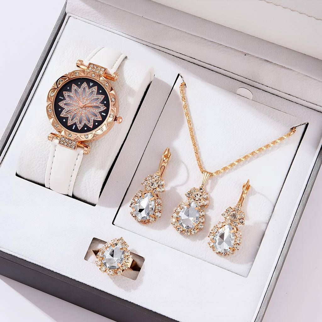 5pcs Set Watches Women Leather Band Ladies Watch Simple Casual Women's WristWatch Bracelet Gift Montre Femme(No Box)