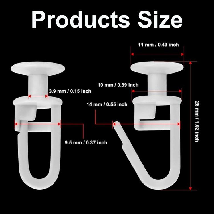 100Pcs Curtain Track Lockable Hook Curtain Gliders with 6Pcs Rails Stoppers for Window Curtain Rails Ceiling Gliders Set