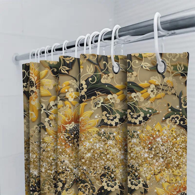 Sunflower Printed Shower Curtain Waterproof Home Decor Bathrooms Decorative Privacy Shield Curtains For Kitchen Bedroom Beige/Bl