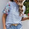 Summer New Embroidered Printed Loose Women's Shirts Short Sleeve Fashion Elegant Blouse Women Tops Stand Collar Slim Fit Shirt Female Clothing 26429
