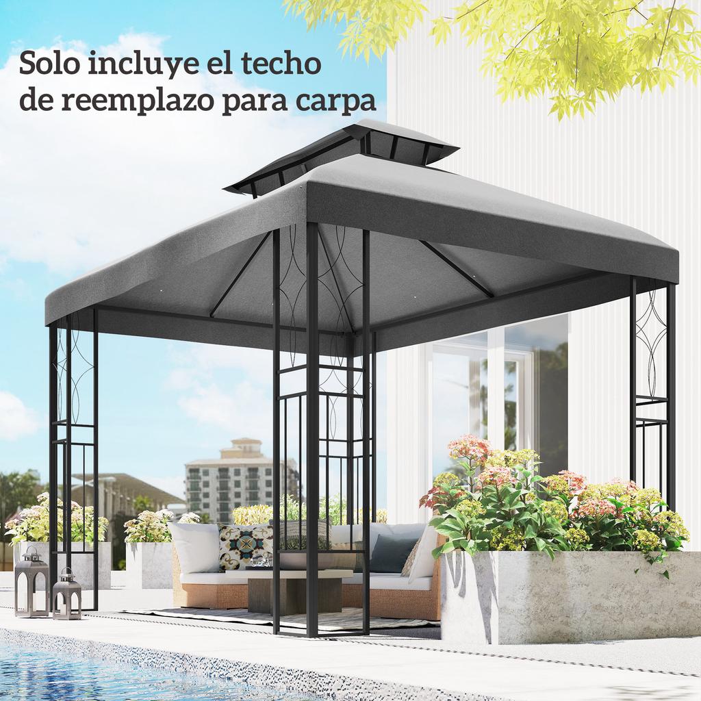 Replacement Canopy 4x3 m with Double Roof Drainage Holes and UV Protection Canopy Only NOT Including Frame Dark Grey