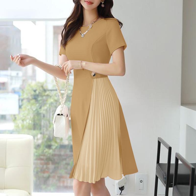 

ZANZEA Женское летнее повседневное платье в стиле пэчворк с круглым вырезом и коротким рукавом 5XL хаки