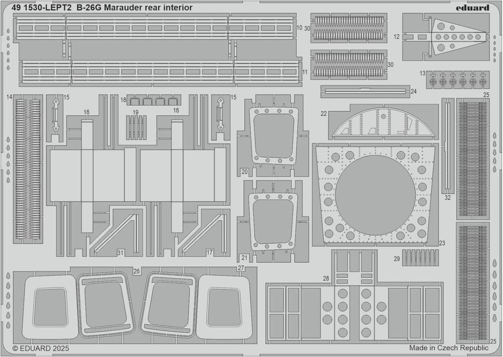 Eduard 1/48 B-26G Marauder Rear Fuselage Interior Etching Parts (for ICM) Plastic Model Kit Parts EDU491530 (Airplane)