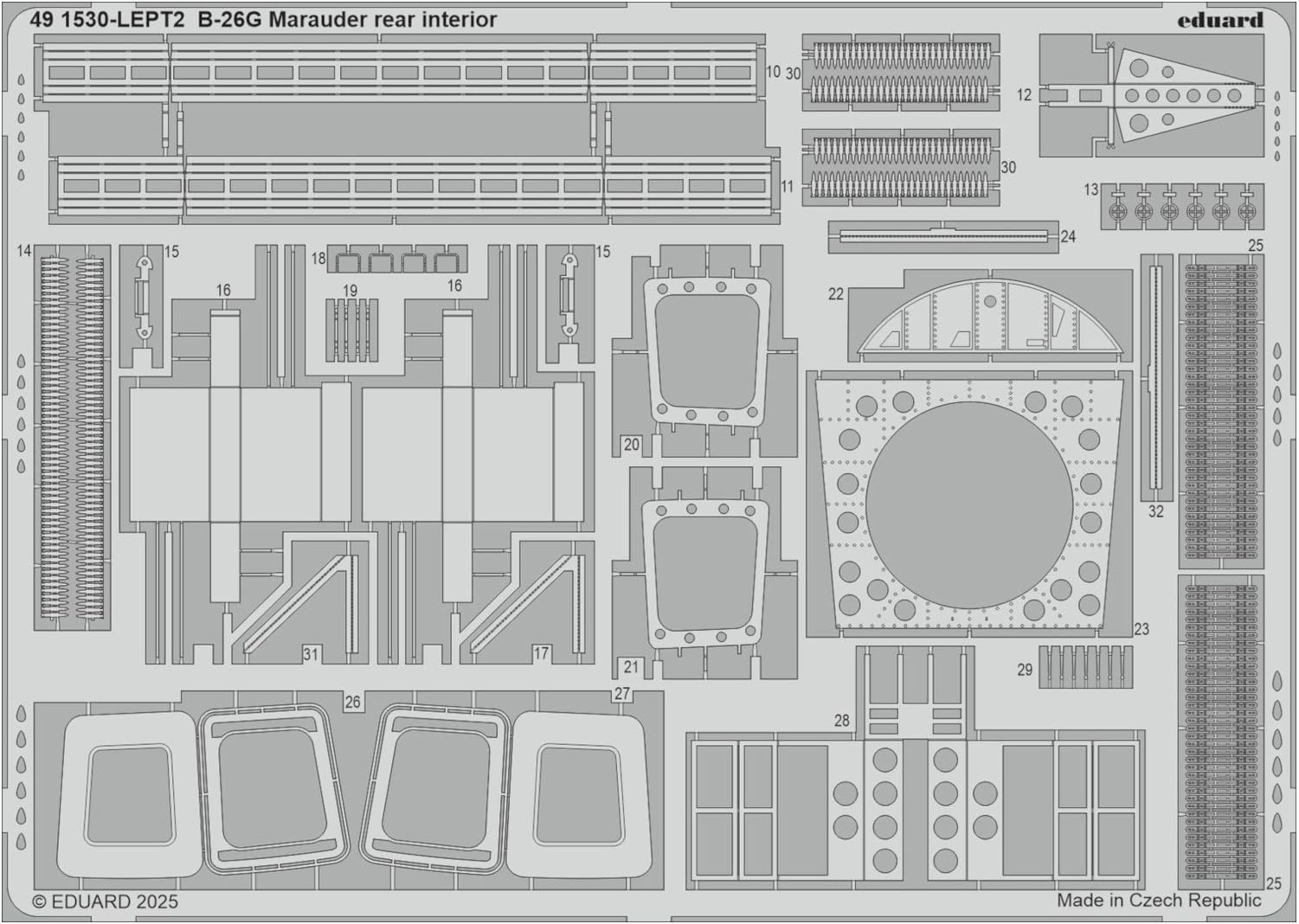

Эдуард 1/48 B-26G Мародер Интерьер задней части фюзеляжа Фототравление (для ИКМ) Детали для пластиковой модели EDU491530 (Самолет)