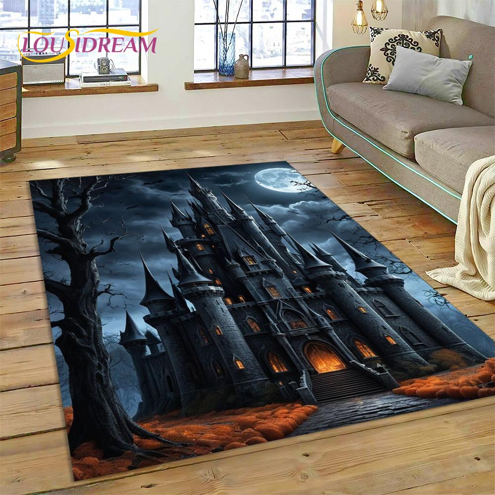 Castello da Favola da Sogno Misterioso Gotico Cartone Animato Tappeto Tappetino per Soggiorno Camera da Letto Casa Divano, Tappeto per Area Bambini Tappetino Antiscivolo