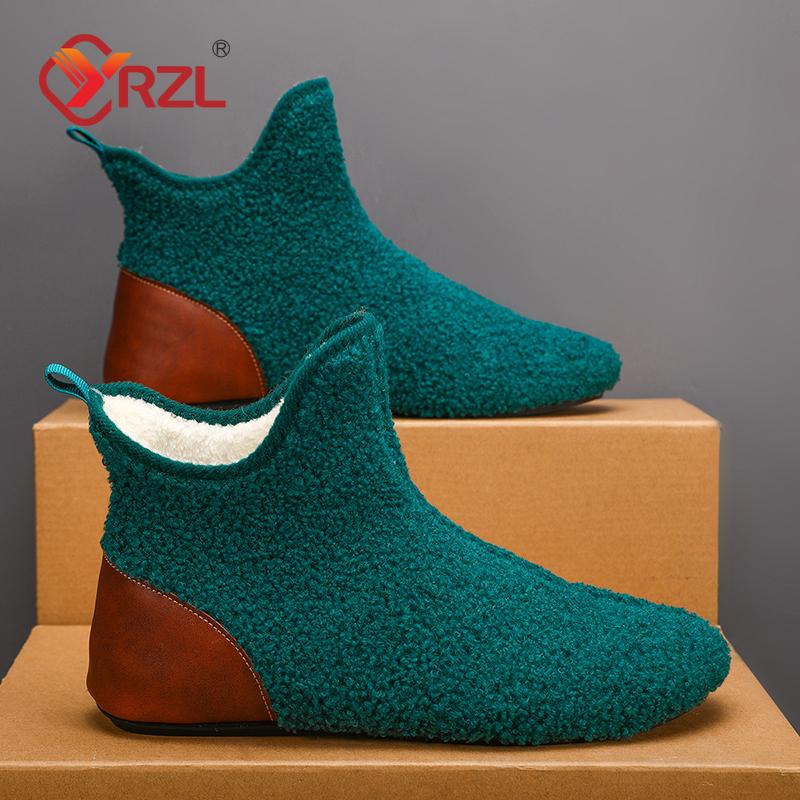 Yrzl Winter Cotton Shoes Men High Top Warm Slip On Lightweight Slippers Men Plush Indoor Cotton Loafers Men Winter Warm Shoes