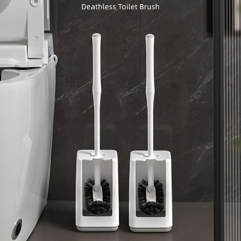 360 Degree Toilet Cleaning Brush Set with Antimildew Storage Stand Curved Design Detachable Handle Bathroom Scrubber