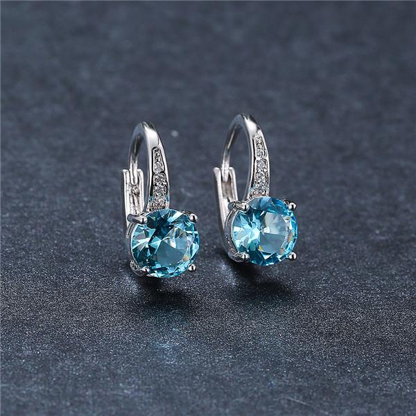 7 mm runde, vierklauenförmige blaue Kristall-Edelstein-Haken-Ohrringe, Geburtsstein-CZ-Ohrhänger, Saphir-Ohrringe
