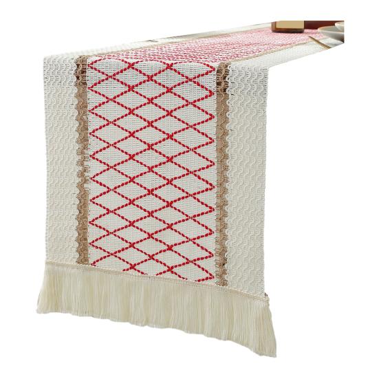 Boho Style Table Runner Patchwork Color Long Farmhouse Rustic Table Runner with Tassel Party Home Decor