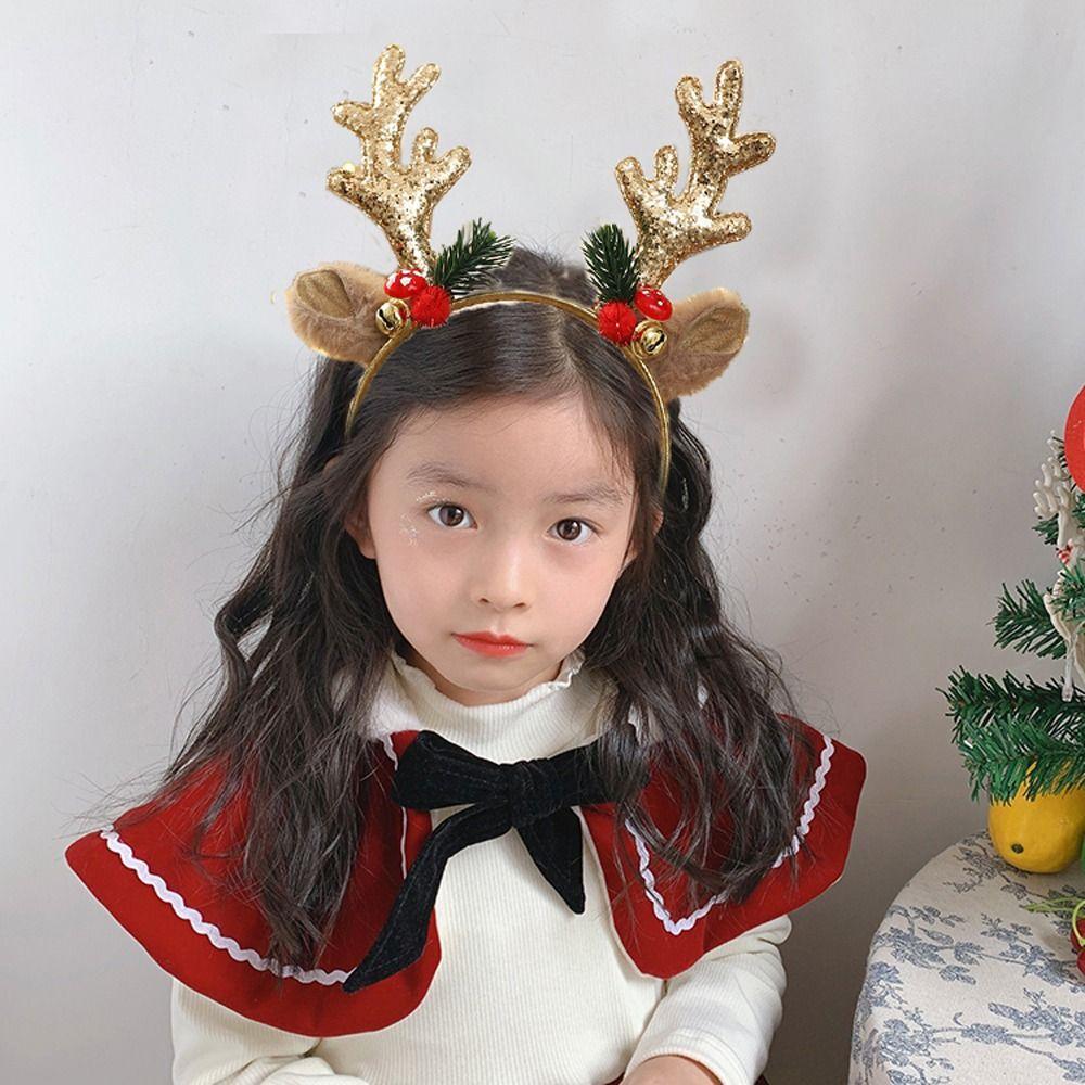 Sequins Plush Mushroom Bell Korean Style Hairbands Women Hair Hoops Elk Antler Christmas Headbands