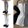 Japanese Ribbed Thigh High Leg Warmers Lace Up Bandages Over Knee Flared Leg Covers Ruffle Trim Footless Socks for Women