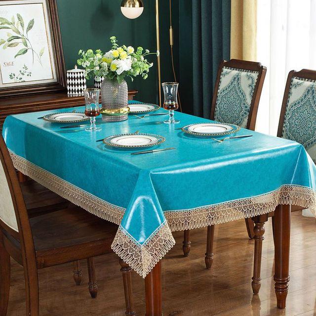 Față de masă din piele PU impermeabilă, dreptunghiulară, pătrat rotund, cu dantelă, pentru petrecerea de aniversare, decor antiderapant pentru bucătărie