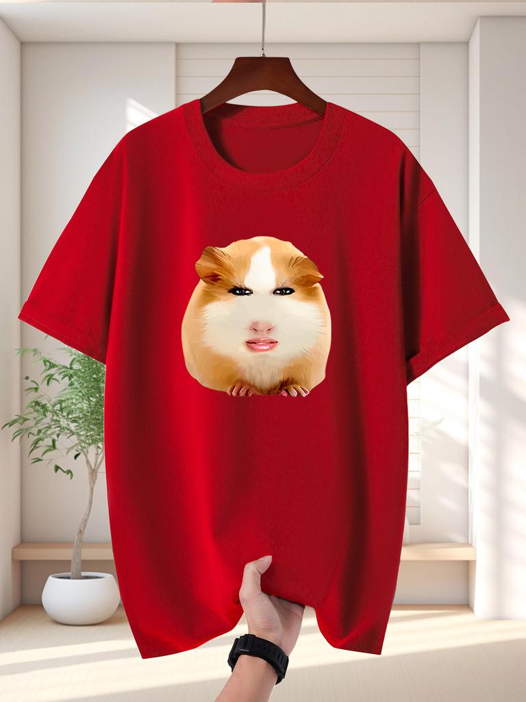Funny Face Guinea Pig Unisexs Crew Neck T Shirt Meme Hamster Hybrid Graphic Short Sleeve Tee Viral Pet Casual Male Street Tops