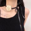 White Flower Collar Bowknot Necklace Chain Temperament Polyester Ribbon Necklace Choker for Women Festival Jewelry