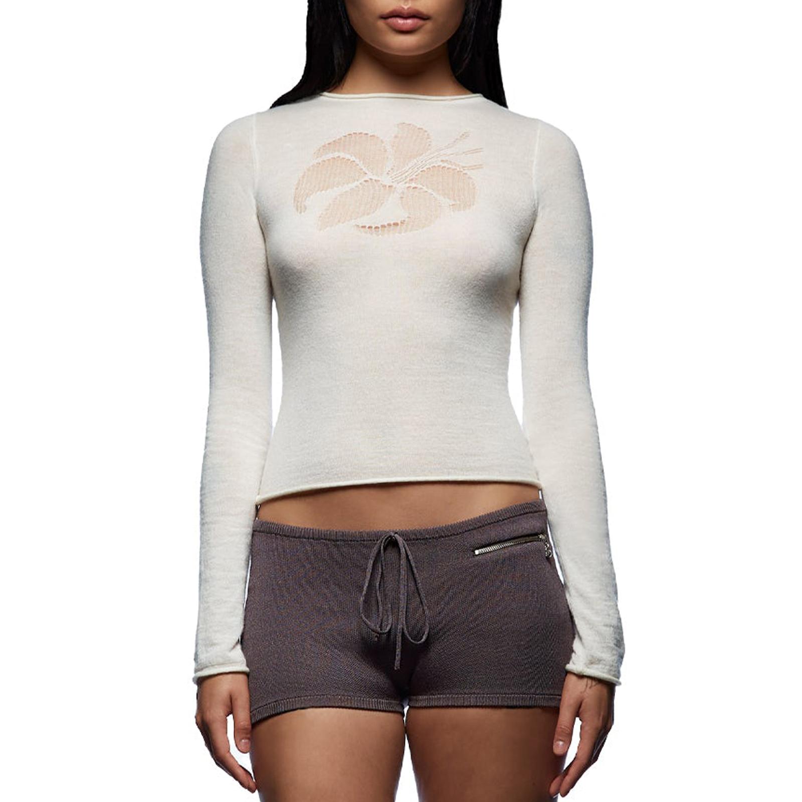 

Женский вязаный свитер с длинным рукавом и круглым вырезом с цветочным принтом, теплый свитер для осени и зимы S