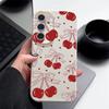 Carcasă subțire mată cu model Cherry Bowknot pentru Samsung S25 S24 FE S23 Ultra S22 A36 A56 A16 A55 A26 A35, textură din piele TPU, moale, rezistentă la șocuri, husă de telefon