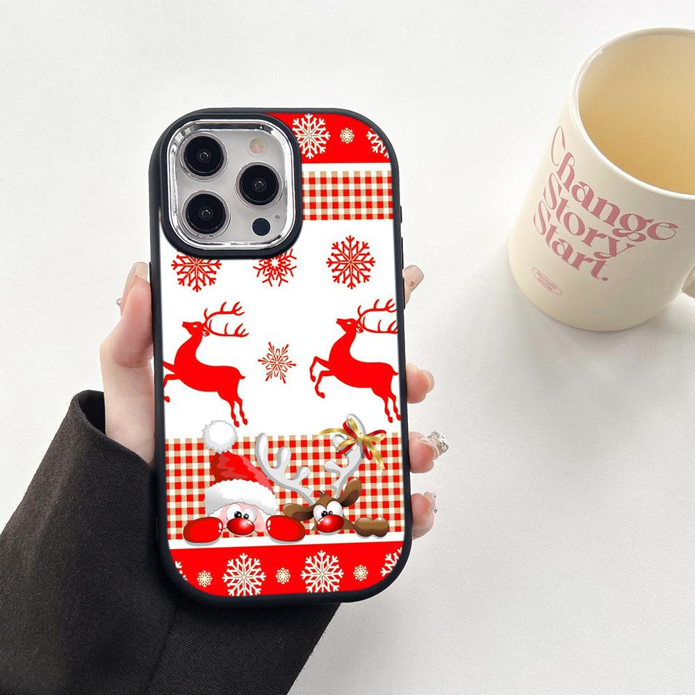 

N109 С Новым годом, Рождественский дизайн, мягкие чехлы для телефонов Samsung S24 S23+ A15 A35 A54 Infinix Hot 40i Plating Frame Camera Protector Back Cover Samsung S23 FE