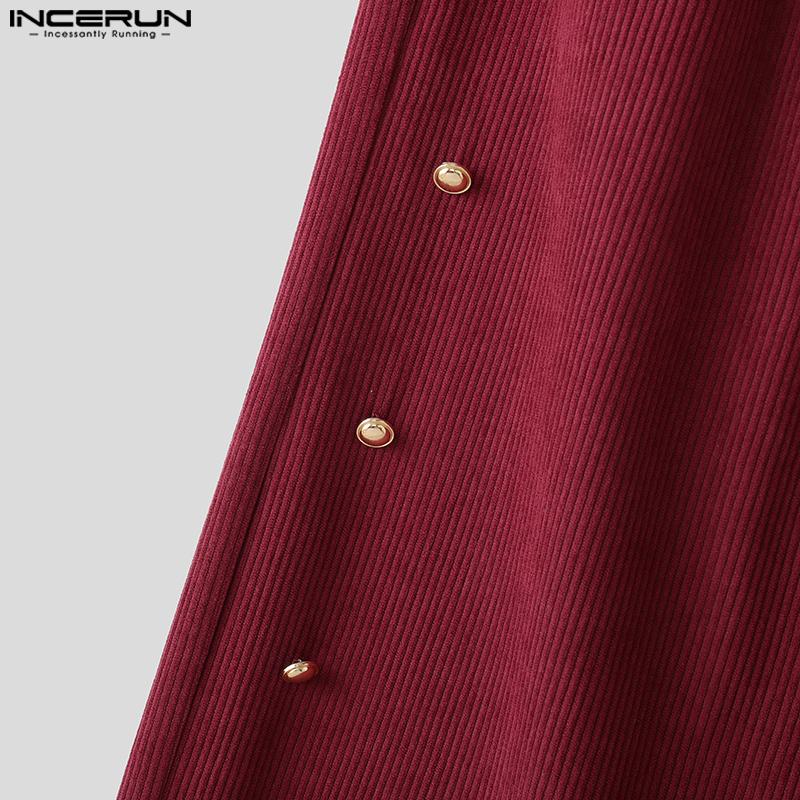 INCERUN Men Zip-up High Waist Casual Loose Long Texture Pants Trousers