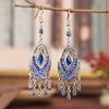 Bohemian Ethnic Colorful Rhinestone Acrylic Drop Earrings for Women Vintage Long Antique Silver Color Tassel Earrings Jewelry