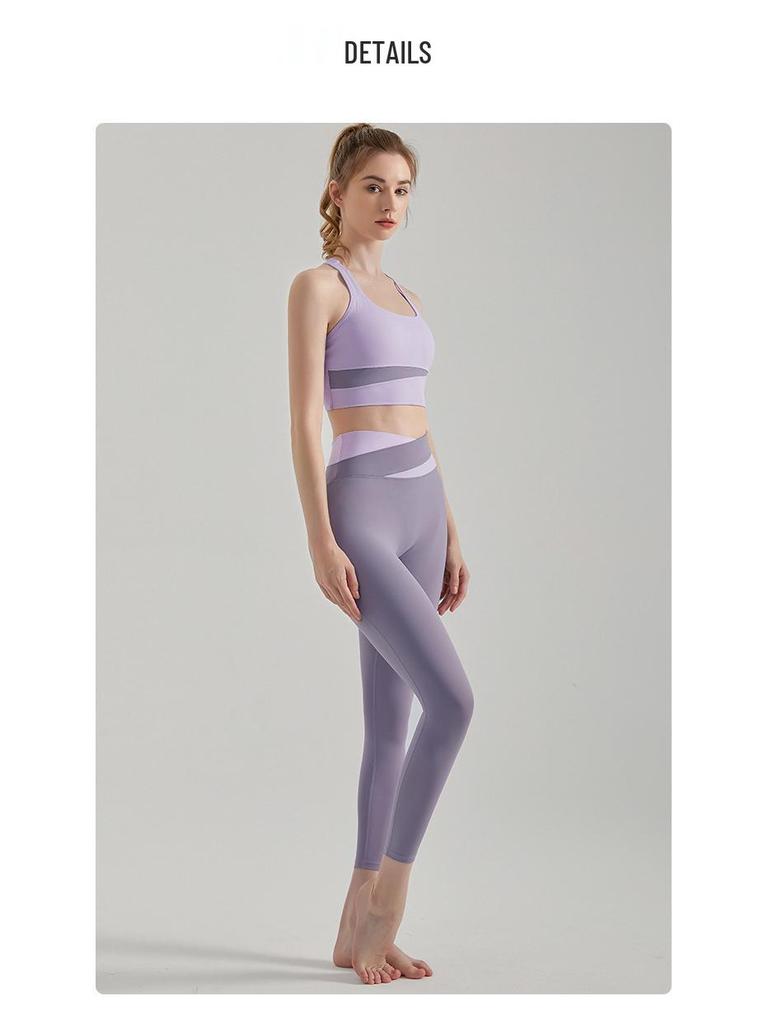 High-Impact Women's Color-block Yoga Set: Shockproof Sports Bra & Vest