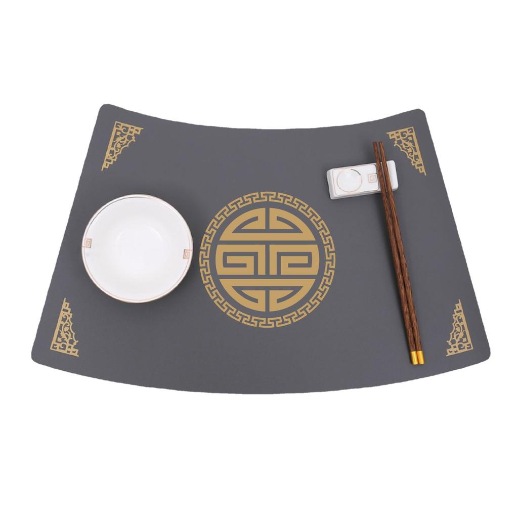 New Chinese style national style round table dining table mat tableware leather pvc oil-proof and waterproof household meal bowl placemat retro