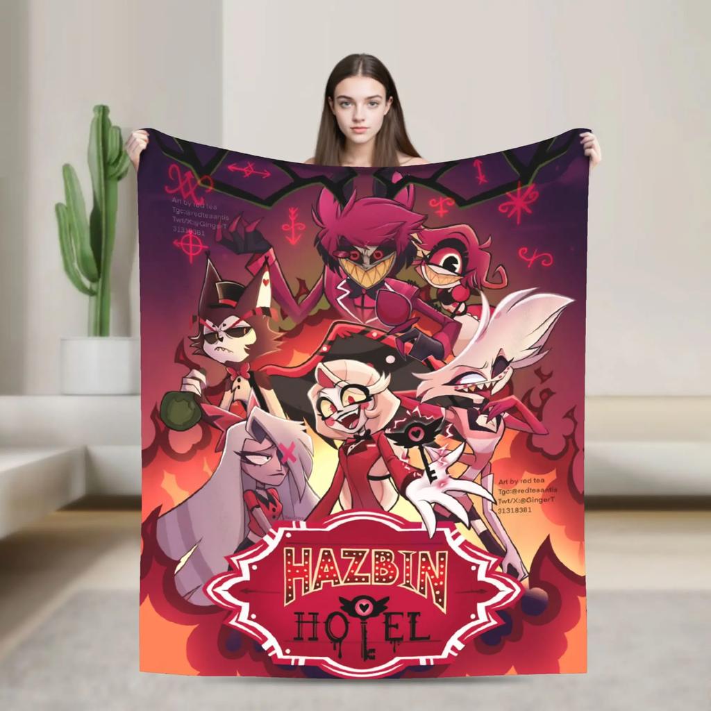 Warm Blanket Picnic Alastor Game VOX H-Hazbin Hotel Throw Blanket Flannel Bedspread For Couch Bed Fluffy Sofa Bed Cover