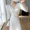 French Vintage Pearl Chain Knit Dress Women's Winter New Gentle High Waisted Base Dresses Korea Chic Designer Casual Clothing