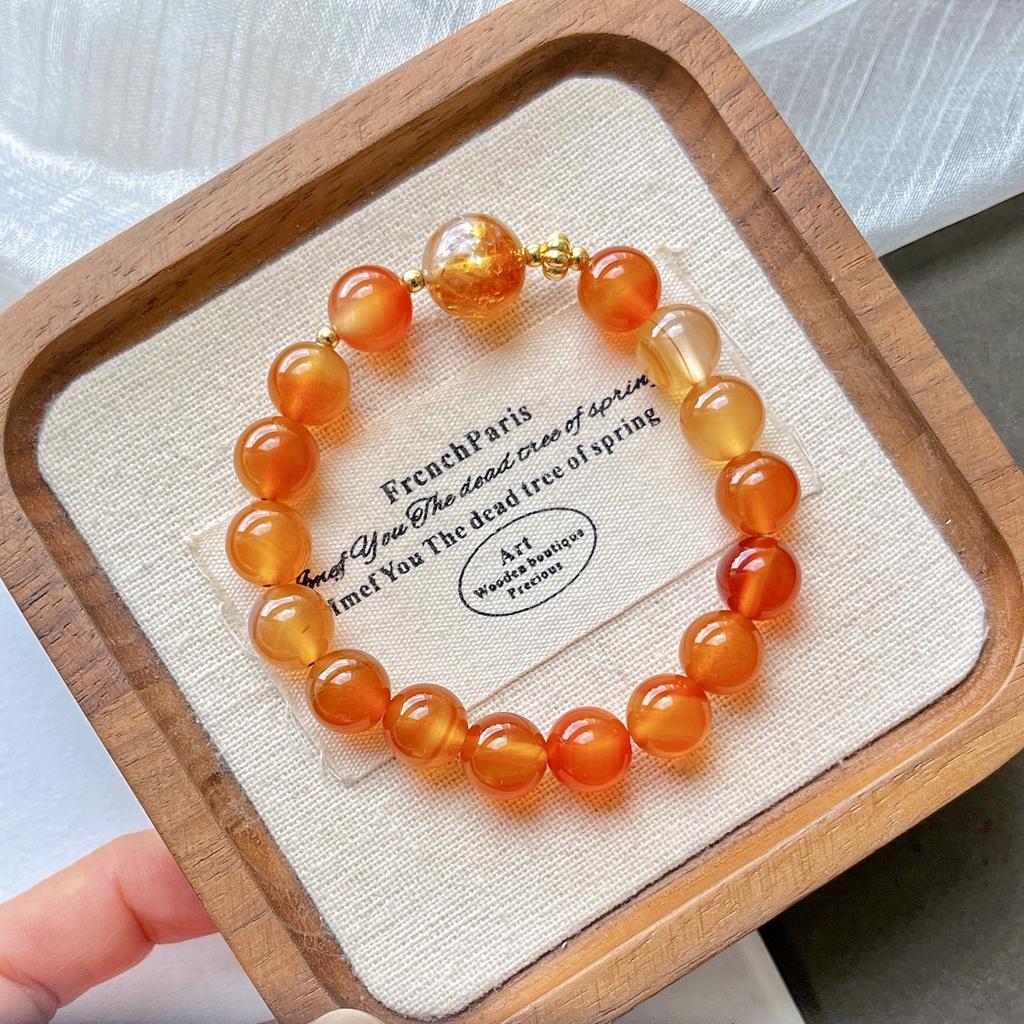 10Mm Maillard Wind Natural Chalcedony Royal Gel Flower Bracelet Bracelet