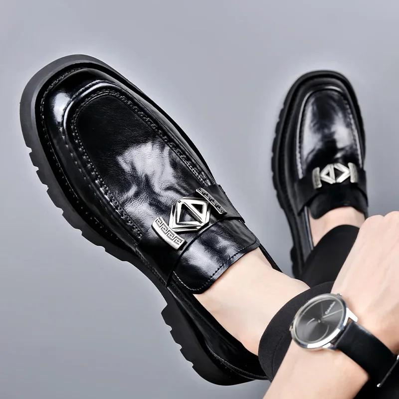Spring Autumn Mens Shoes Man Thick Sole Leather Male Loafers Shoes for Men Designer British Style Retro Men's Dress Shoes