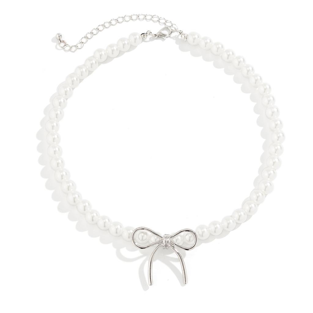 Vintage Bowknot Choker Beads Necklace Stylish Neck Jewelry Beads Statement Accessories