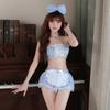 Women Erotic Clothing Erotic Lingerie Sets Sexy Underwear Pure Blue Grid Maid Short Skirt Sexy Flirting Maid Outfit Gather Backless Seduction Suit