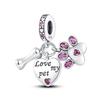 925 Sterling copper Cat and Dog Series Best Friend Pendant Fit 4MM hole diamete Bracelet Charms Bead Necklace DIY Female Zircon