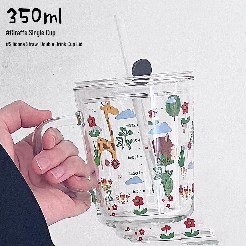 Giraffe Kids  Glass Milk Cups with Straw & Lid (3-Pack)