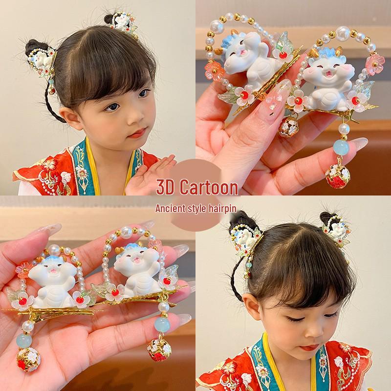 Red New Year Hanfu Hair Clips for Girls - Chinese Style Floral Headwear
