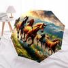 Horses, Sunset Automatic Folding umbrella Compact 8 rib Design, Unique Style, Suitable for Everyday Outdoor Use, Perfect Gift for Friends an