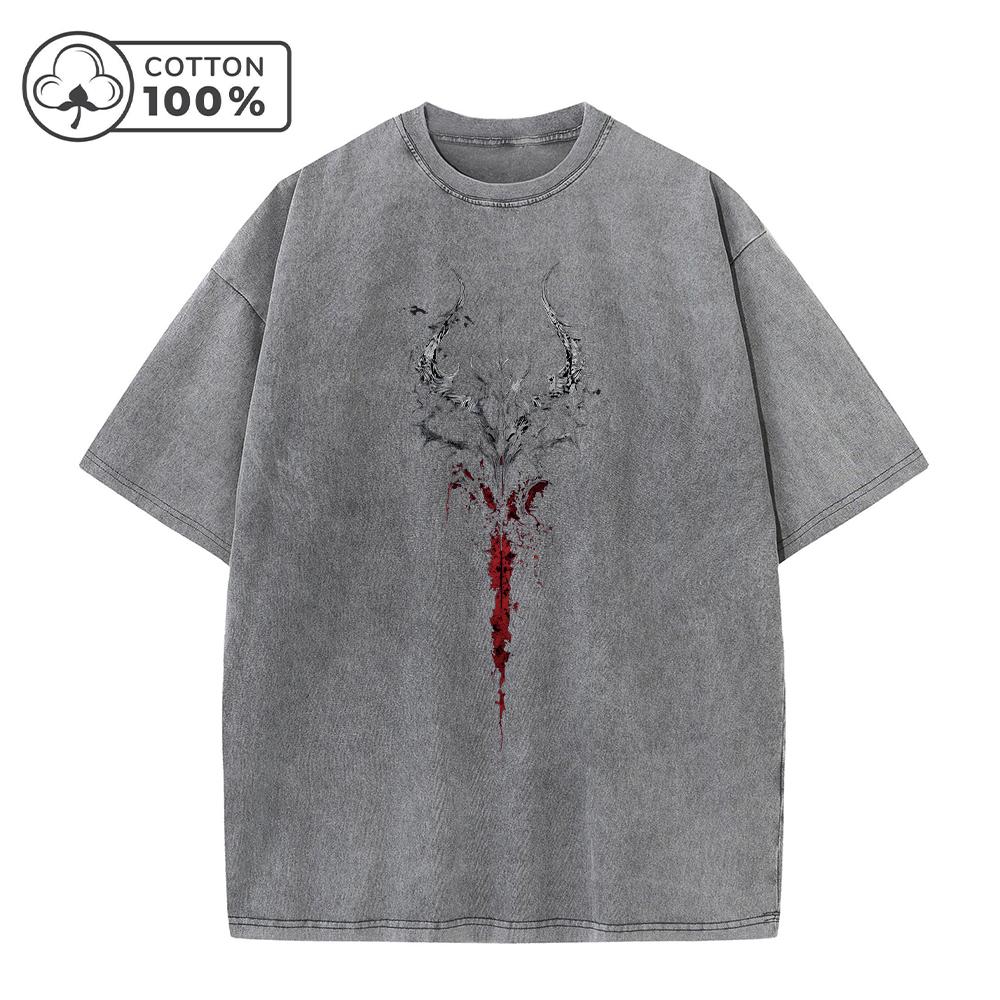 

Mens Personalized Sheep Head Print Washed TShirt Retro Distressed Casual Loose Pure Cotton Short Sleeved Summer Commuter Top S