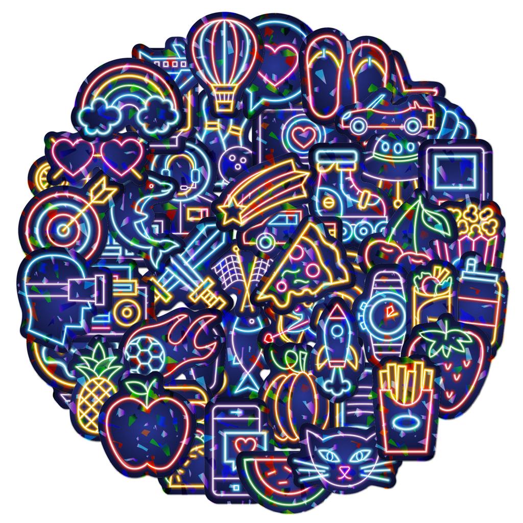 Neon Stickers 50 Holographic Flash Bicycle Motorcycle Helmet Guitar DIY Laser Stickers