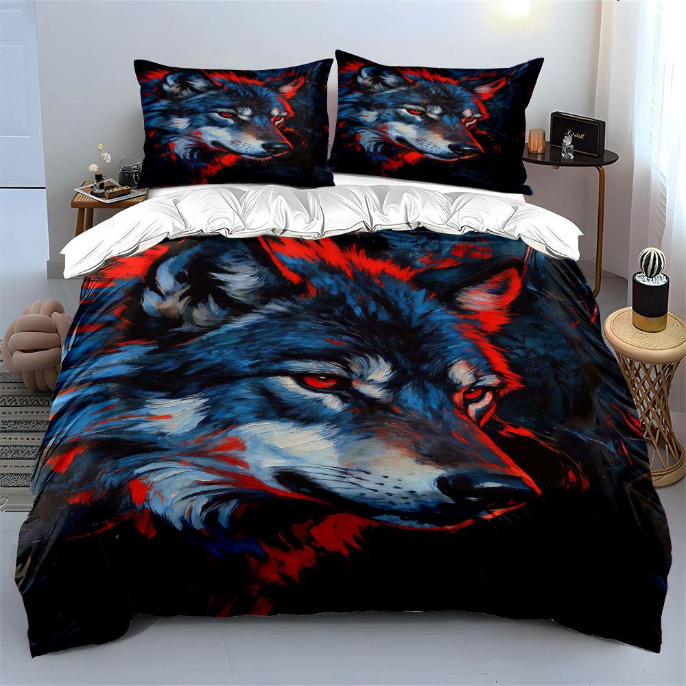 Blue and red wolf. Bedding sets Duvet cover sets Duvet covers Pillowcases(1 * Duvet Cover 2 * Pillowcases without duvet insert)