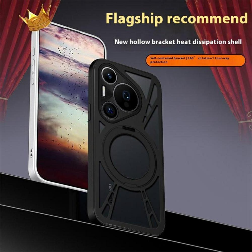 For Huawei Pura 70 Pro Case Magnetic Kickstand Hollow Heat Dissipation Silicone+PC+Metal Bumper Phone Cover
