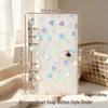 A5A6 Portable Transparent Snap Button Planner Cover with Laser Heart Design, A7M5 Card Holder, and Sticker Storage Album