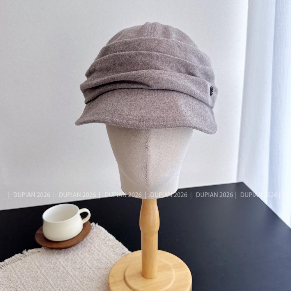 Literary Pleated Equestrian Hat Women's Autumn and Winter Light Luxury Newsboy Hat Soft Woolen Cap Thermal Hat Tide